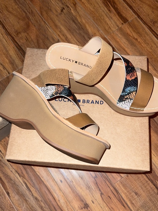 Lucky Brand Shoes - Lucky Brand Tan Platform Wedge Sandals with Snake-Print Strap- SOLD